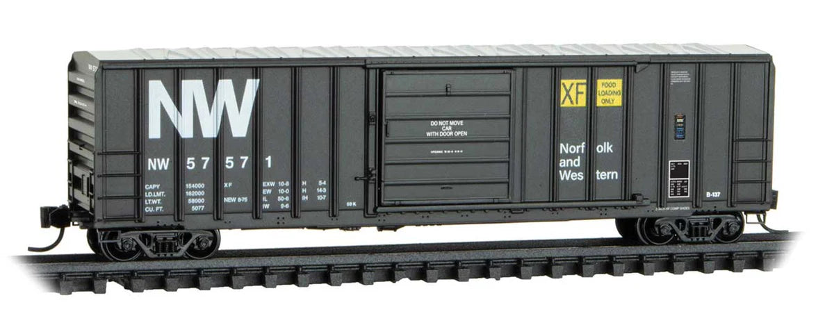 N Micro-Trains 50' Rib Side Single-Door Boxcar w/o Roofwalk N&W #57571